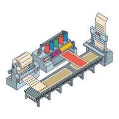 Naklejka premium Industrial Printing Press Machine with Colored Ink.