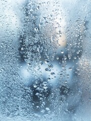 Textures of Frozen Window Create an Abstract Background Showcasing Droplets and Icy Patterns for Wellness App Designs