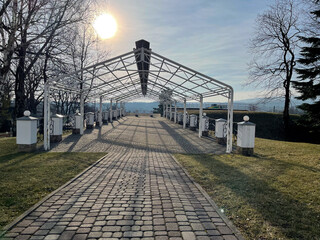 Obraz premium railing and pavement in recreation areas and near architectural buildings