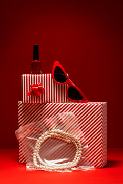 Valentine's Day stack with red and white women's accessories 