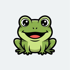 Obraz premium Cute cartoon frog smiling with big eyes and happy expression.