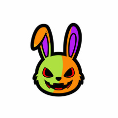 Spooky Halloween Rabbit Head Cartoon Illustration with Glowing Red Eyes.