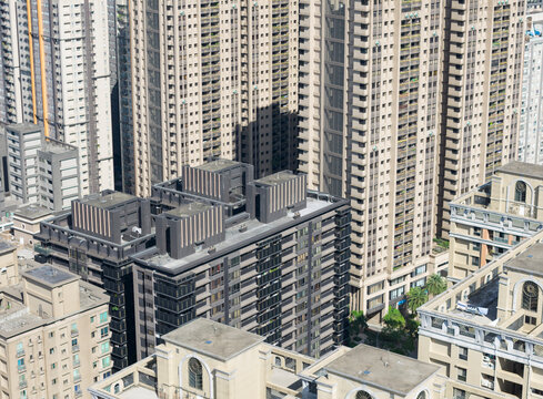 Aerial View of Dense High-Rise City Buildings
