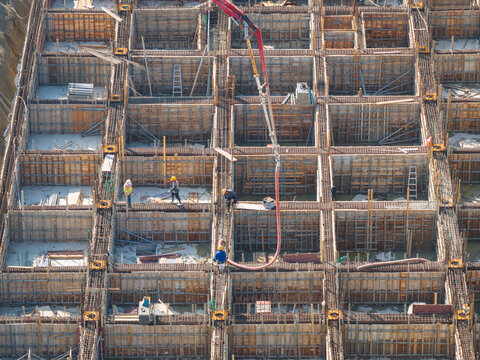 Aerial Concrete Pouring at Building Site