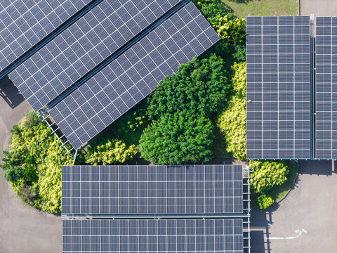 Aerial Solar Panel Carport Parking Green Energy