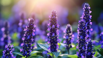 Fototapeta premium Purple lavender flowers in sunlight
