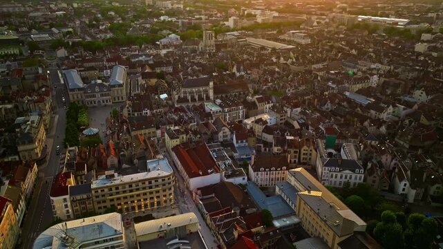 Aerial view of the ancient french medieval city of Troyes with beautiful architecture and history
