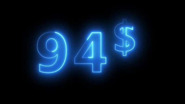 glowing Neon 94 dollar price tag animation motion graphics business, technology, internet and networking concept. 4k video animation on background.
