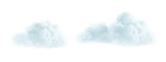Naklejka na ściany i meble Realistic white cloud collection on transparent background. Fluffy sky elements for weather design. Soft, wispy atmosphere effects in vector format