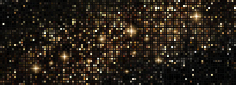 Sparkling mirror ball radiates light across dotted backdrop illustration. Glittering confetti bursts and radial circles create luxurious party atmosphere with premium geometric texture and shine