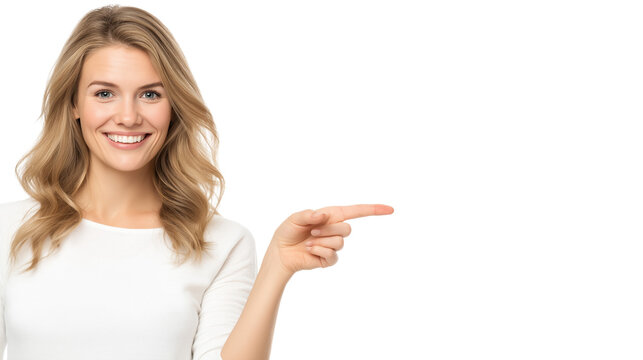 Woman pointing to empty space on left side