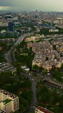 Paris, France - 25.07.2025: Panoramic view of Paris. Aerial view of stadiums Le Parc des Princes and Stade Jean-Bouin in Paris