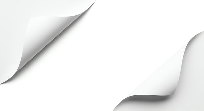 Blank white paper corners with curl effect, suitable for design and text insertion