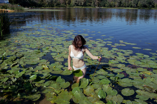 young woman in the lake 
