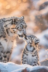Fototapeta premium Snow leopard and cub interaction