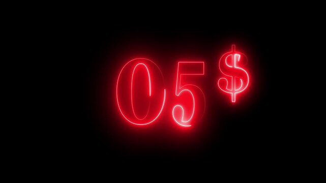 glowing Neon 05 dollar price tag animation motion graphics business, technology, internet and networking concept. 4k video animation on background.