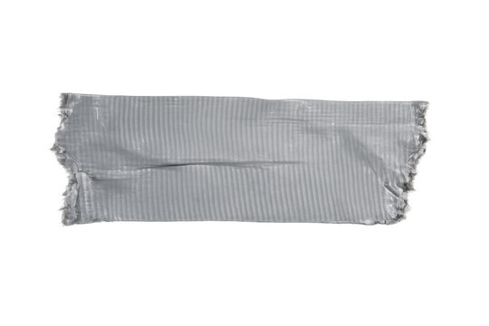 Torn gray duct tape piece with textured surface