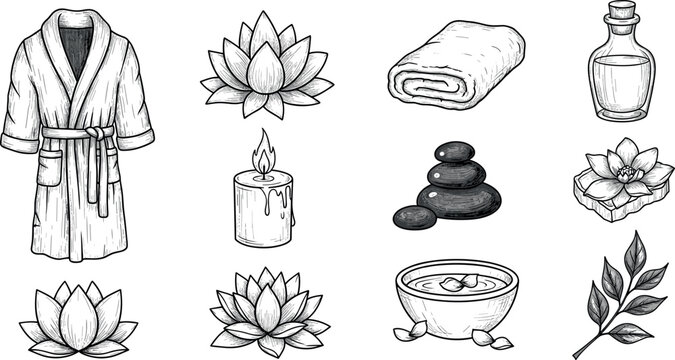 A collection of spa and relaxation items on transparent background