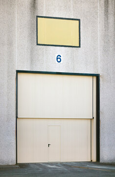 Industrial warehouse entrance with number six signage