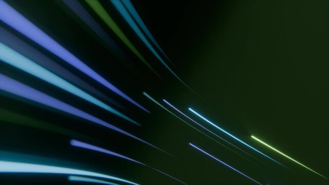 Futuristic Blue Neon Lines Rising and Moving Toward Camera 4K Loop