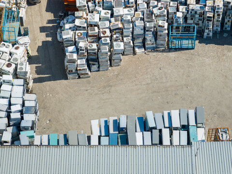 Aerial View of Appliance Recycling Yard with E-Waste