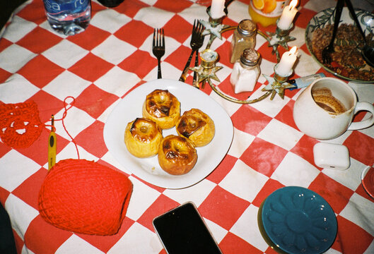 Delicious Baked apples on a Red and White Checkered Table