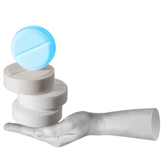 Hand holding stacked pills, representing long-term treatment and medication adherence. Concept of...