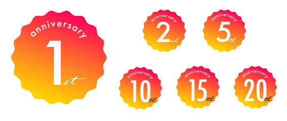 バッジ型の周年ロゴ_情熱のレッド,オレンジ,イエロー｜1st,2nd,5th,10th,15th,20th｜Anniversary Logo