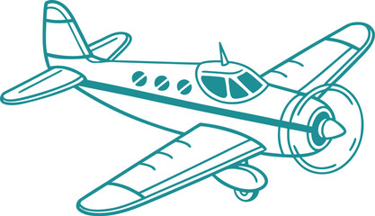 Cyan neon airplane with outline transportation © Vector KIng