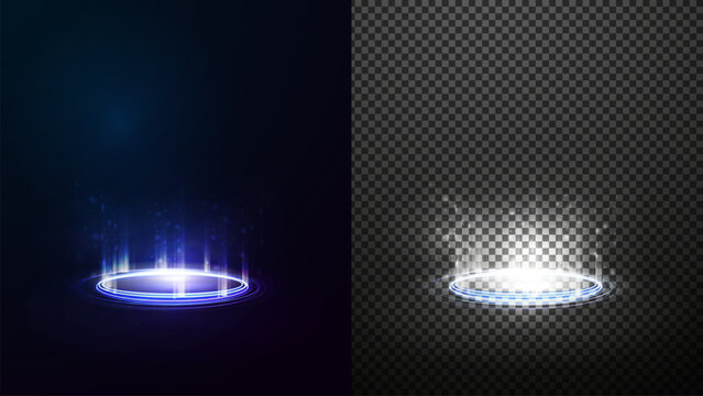 Digital teleports in cylindrical shape with shiny swirl rings on isolated background for your arts. Center emits bright energy with subtle motion. Base glows softly, reflecting ambient light.