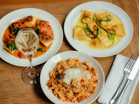 A set of three pasta dishes 