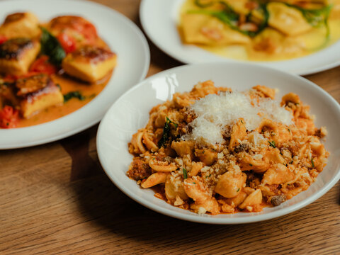 A set of three pasta dishes 