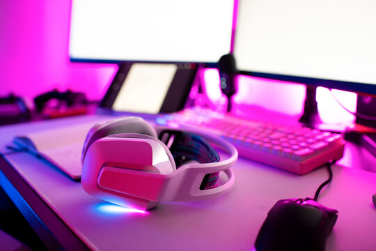 Modern headphones on pc gaming setup
