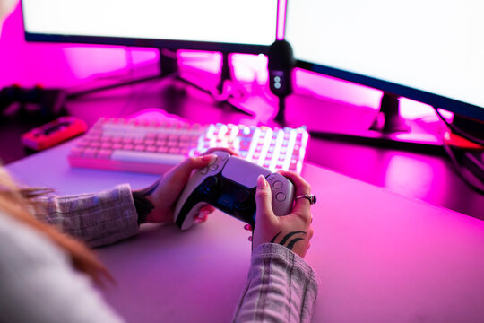 Gamer holding video console controller