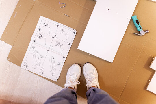 UGC overhead view of furniture pieces ready to assemble