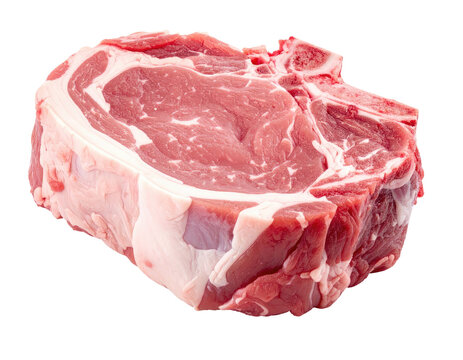 Fresh, marbled raw beef steak with visible fat cap and bone