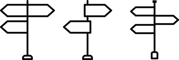 Directional signpost icons depicting choices and different paths ahead in various situations © MD