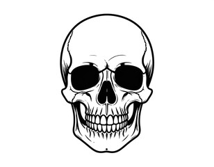 Obraz premium Frontal view of a stylized skull. Black and white, with solid black eye sockets
