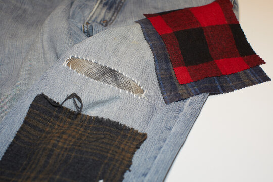 Hand Stitched Sashiko Fabric Repair on Denim Jeans