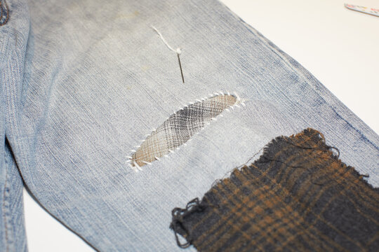 Hand Stitched Sashiko Fabric Repair on Denim Jeans