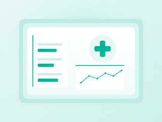 A medical infographic displays a green cross and graph on a screen