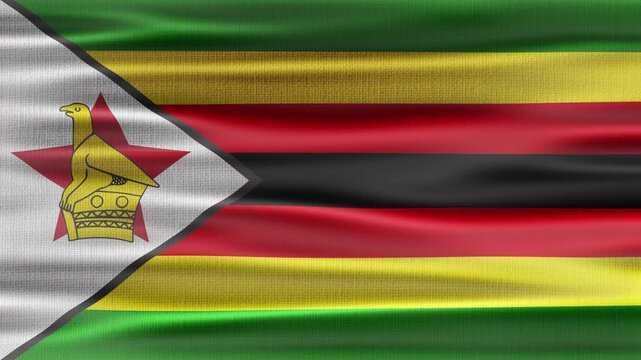 Zimbabwe flag waving in the wind with high quality fabric texture