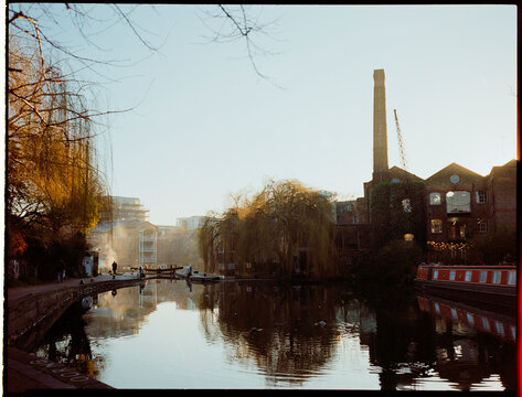 Sunrise Over Regents Canal and Old Buildings in London