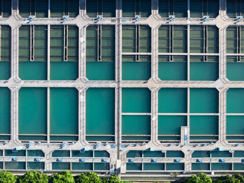 Modern Municipal Water Filtration Plant Aerial View