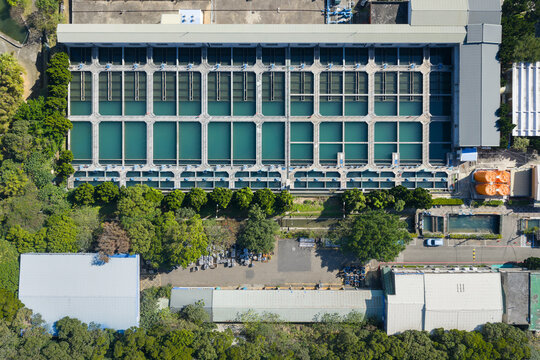 Modern Municipal Water Filtration Plant Aerial View