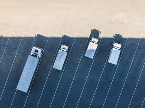Corner of Logistics Center with Parked Trucks Aerial View