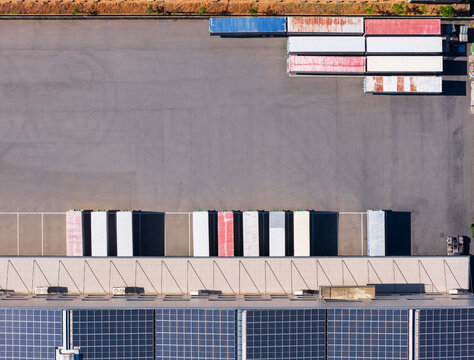 Solar Powered Logistics Warehouse Aerial View