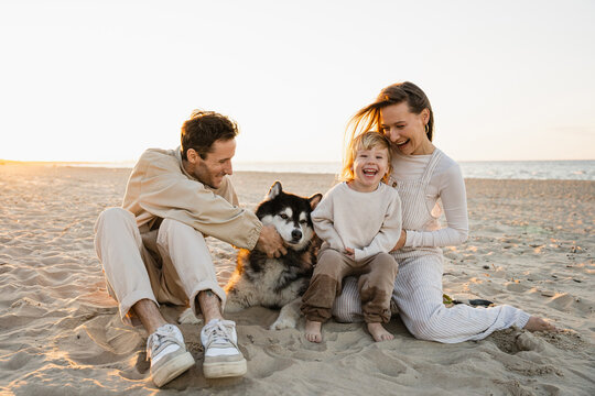 Happy family on the beach.