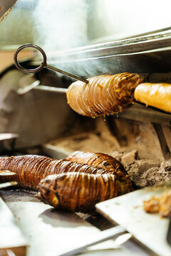 Traditional kokorec cooking on charcoal grill