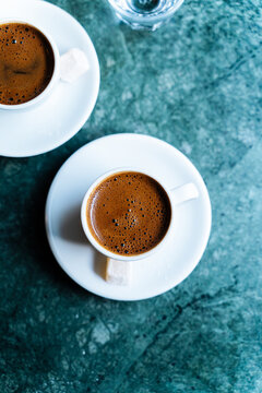 Turkish coffee served in white cups